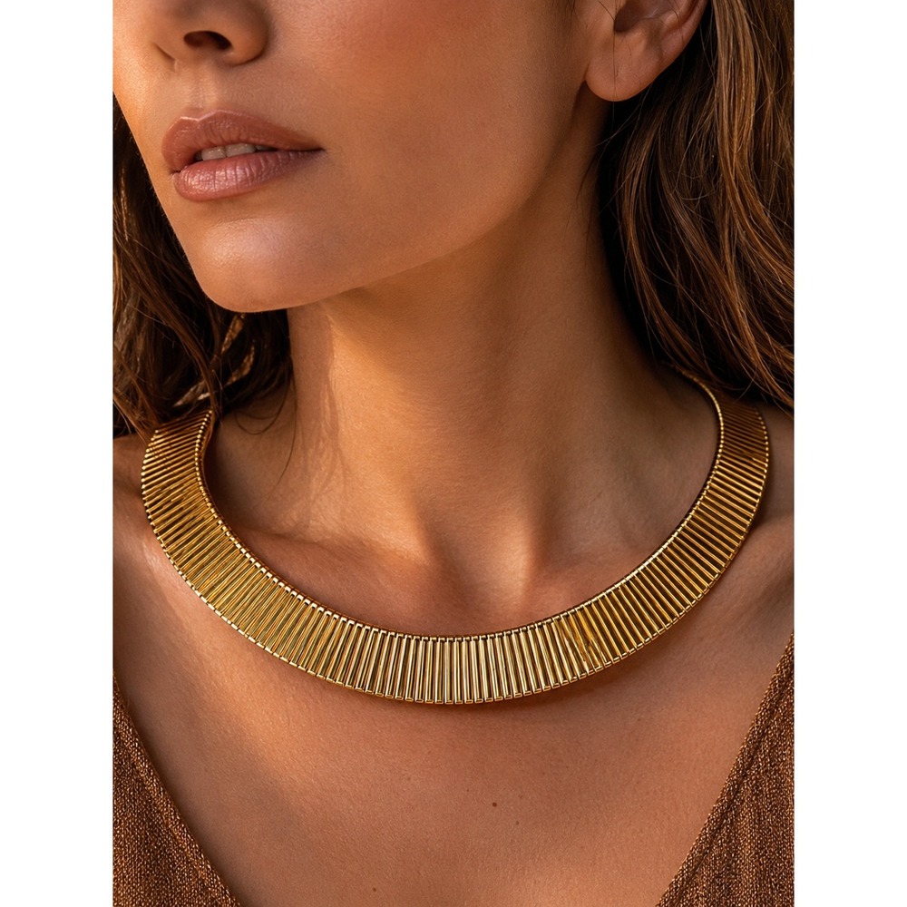Vintage CINER Gold Tone Omega Collar Necklace Signed Statement Choker